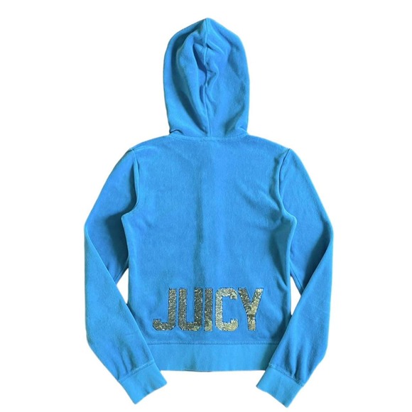 Juicy Couture Tops - Vintage y2k Juicy Couture blue velour full-zip hoodie Size S